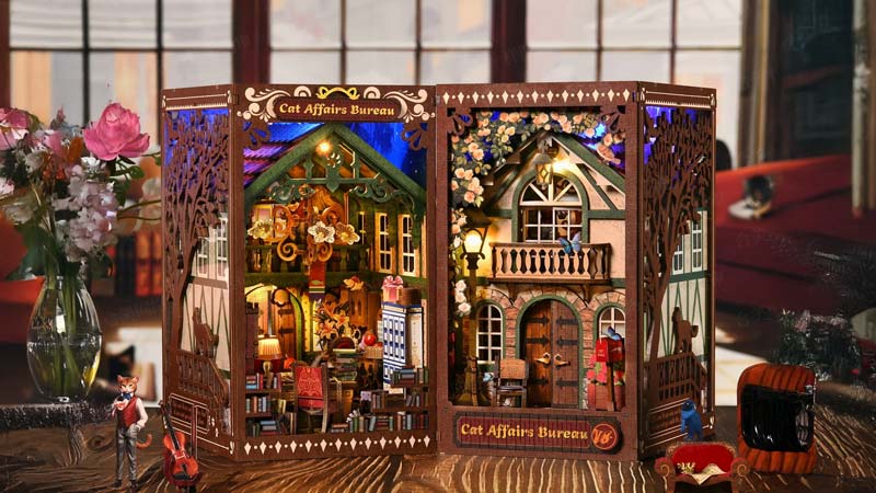 Cat Affairs Bureau Book Nook Miniature Dollhouse_Description_1