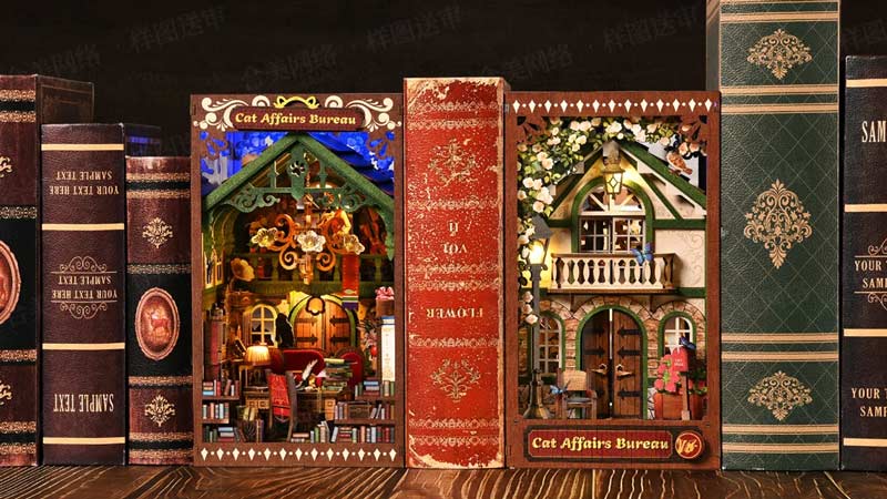 Cat Affairs Bureau Book Nook Miniature Dollhouse_Description_2